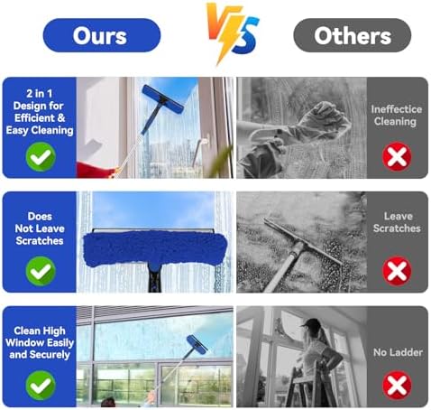 Window Squeegee Tool with Extension Pole: 20+ Feet Microfiber Scrubber Window - Image 6