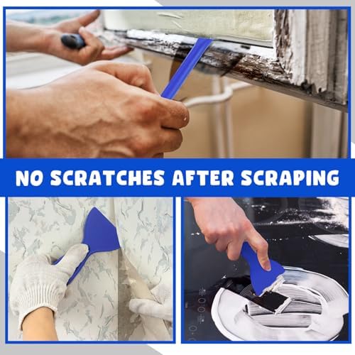 Tallew 9 Pcs Plastic Scraper Set Paint Tool Non Scratch Putty, Dark Blue - Image 6