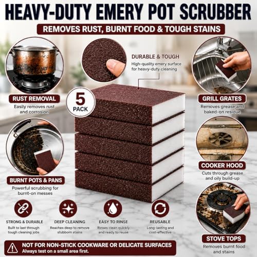 5 Powerful Pot Scrubber Cleaning Sponges, Heavy Duty Kitchen Eraser Scouring - Image 2