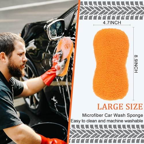4 Pcs Large Microfiber Car Wash Sponges, 8.9 x 4.7 Inch - Image 3