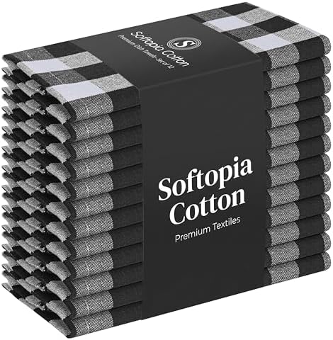 Gingham Checked Dish Towels 12 Pack, 18x26 Inches, Quick Dry Towels by SoftopiaCotton
