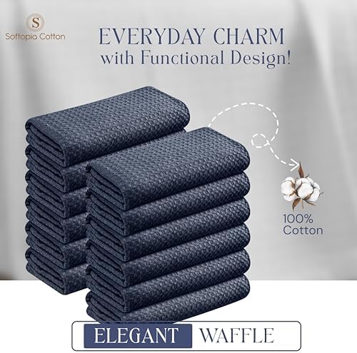 Navy Waffle Kitchen Dish Towels, 100% Cotton, Quick Dry, Super Absorbent - Image 7
