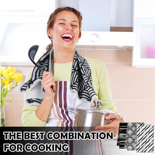 Redbaker 6 Pcs Black White Art Line Hand Towels Abstract Geometric Kitchen - Image 4
