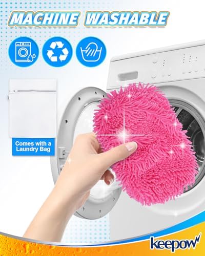 KEEPOW 4Pcs Pink Chenille Reusable Mop Pads Compatible - Image 4