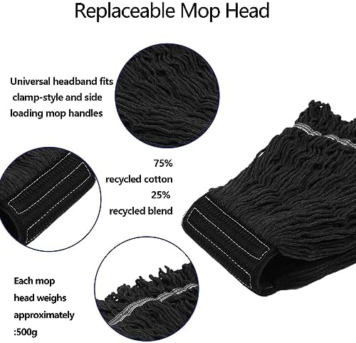 3 Pack Commercial Heavy Duty Black Cotton Loop Mop Head Refill - Image 3