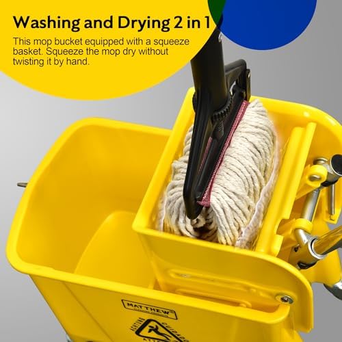 Matthew Cleaning 22 Quart Compact Mop Bucket INCL.2 Pack Mop Head - Image 6