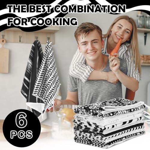 Redbaker 6 Pcs Black White Art Line Hand Towels Abstract Geometric Kitchen - Image 3