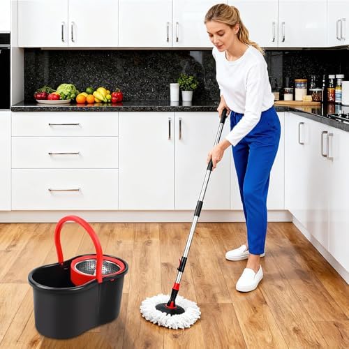 Spin Mop and Bucket with Wringer Set, 360° Mop and Bucket System with One - Image 6