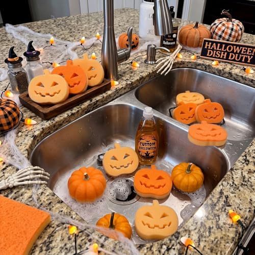 Tioncy 12 Pack Halloween Pumpkin Kitchen Sponges - Image 6