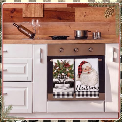 Bencailor 4 Pcs Christmas Kitchen Towels, Santa Buffalo Plaid Absorbent Hand - Image 4