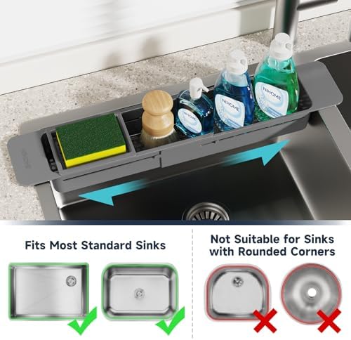 NiHome Extendable Kitchen Sink Caddy Extra Long Brush Sponge Storage Holder - Image 5