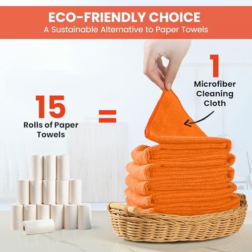 SIFANGKE Microfiber Cleaning Cloth, 12 Pack Orange Cleaning Rags - Image 6