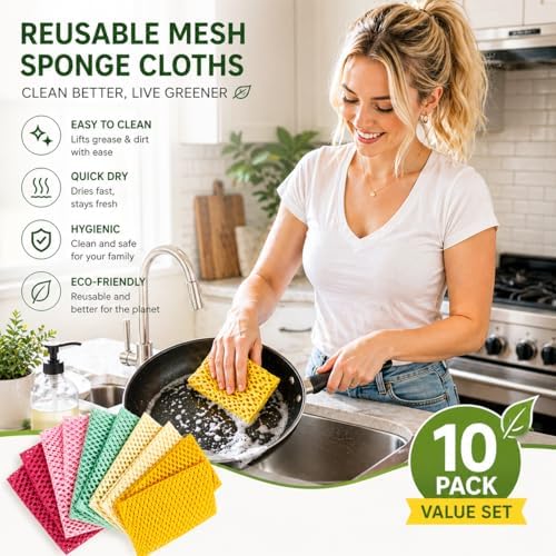 OliviaTree 10 Pack Dish Washing Net Cloths, Quick Dry Mesh Net Scourer Pads - Image 7