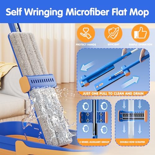 16.5" Self Wringing Flat Mop and Collapsible Bucket Set - Image 2