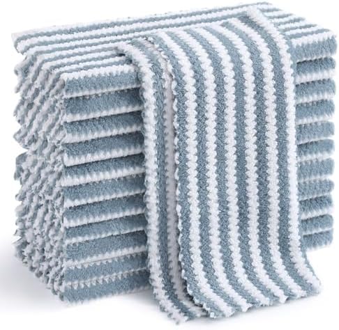 Homaxy 12 Pack Coral Velvet Dish Cloths, 10 x 10 inches, Dusty Blue by Homaxy