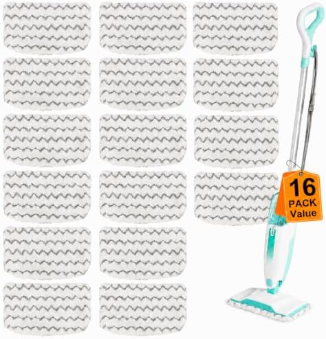 16 Pack Steam Mop Replacement Pads, Microfiber Floor Cleaning Pads Compatible by TidyMonster
