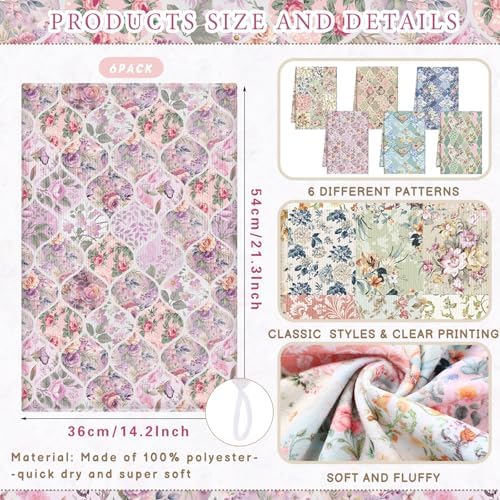 Breling 6 Pack Retro Floral Kitchen Dish Towels Vintage 14x21 Inch - Image 2
