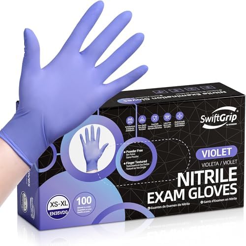 SwiftGrip Disposable Nitrile Exam Gloves, Box of 100, Violet Nitrile Gloves by SwiftGrip