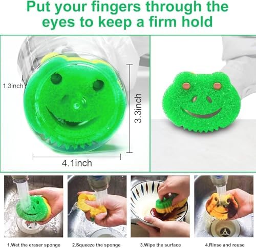 5 Pack Frog Dual-Sided Multi-Functional Scrub Sponge, Dual-Sided Temperature - Image 3