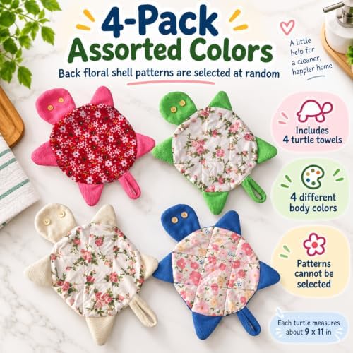 Floor Turtle Foot Mop, Washable Spill Towels, 4 Pack - Image 7