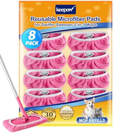 KEEPOW 8 Pack Pink Reusable Mop Pads by KEEPOW