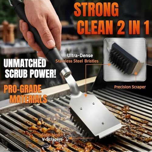 Grill Brush with Scraper& Extra Long Handle -Heat Insulated & Detachable - Image 2