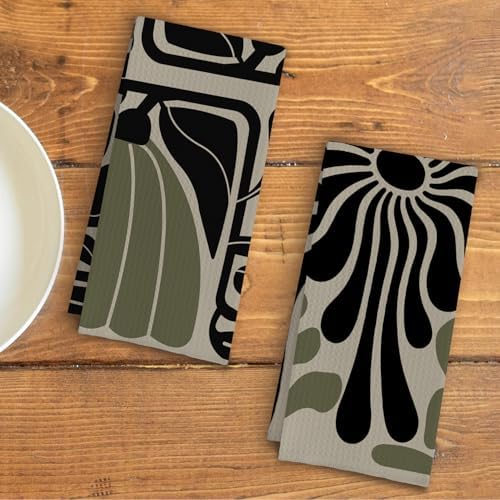 Sage Green Groovy 70s Retro Kitchen Towels Set of 2 - Image 3