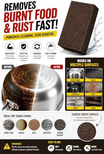 5 Powerful Pot Scrubber Cleaning Sponges, Heavy Duty Kitchen Eraser Scouring - Image 4