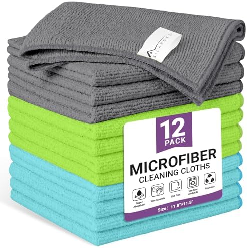 12 Pack Microfiber Cleaning Cloth, 3 Assorted Colors Cleaning Rags by Unknown
