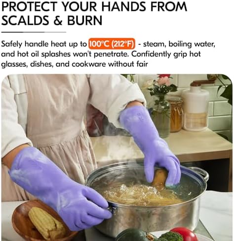 Vgo... Household Cleaning Gloves, Double-layer, Lined Dishwashing Gloves - Image 4