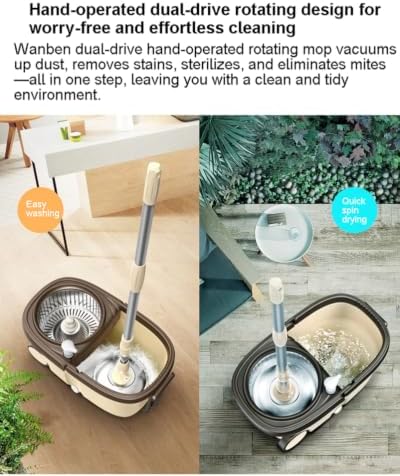 Spin Mop and Bucket, 360° Mop Head, 2 Reusable Microfiber Refills - Image 4