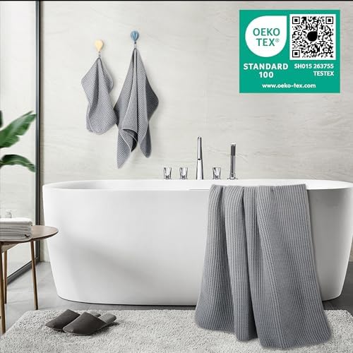 POLYTE 430 GSM Poly Blend Microfiber Quick Dry Waffle Bath Towel Set of 6 - Image 3