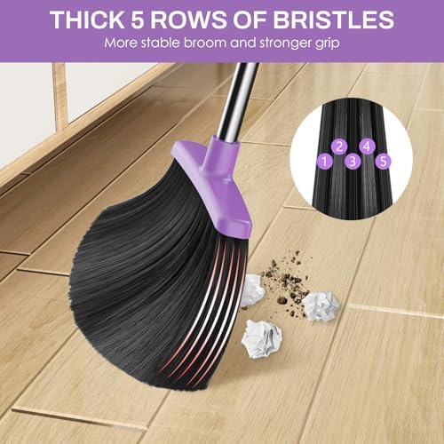 Broom and Dustpan Set for Home, 51-in Long Adjustable Handle Angle Broom and - Image 5