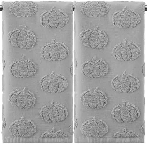 Mindsoft 2 Pcs Fall Hand Towels 3D Pumpkin Jacquard, Light Gray by Mindsoft