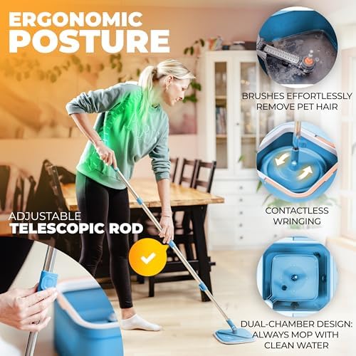 Mop and Bucket Set with Wringer, Dual-Chamber Flat Mop - Image 3