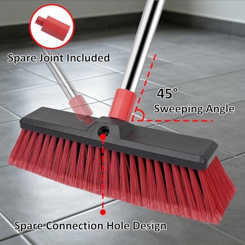14”Push Broom with 70” Long Handle Heavy Duty Outdoor Broom - Image 5