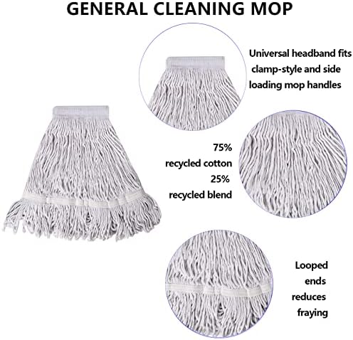 3 Pack Commercial Heavy Duty White Cotton Loop Mop Head Refill - Image 2