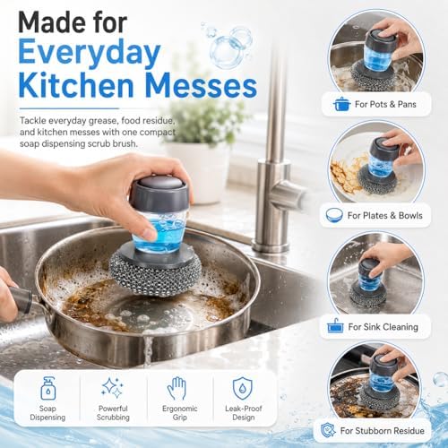Soap Dispensing Palm Brush Set, 2 Pack Dish Scrubber - Image 5