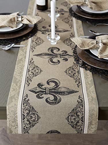 DII French Style Tabletop Kitchen Collection, Table Runner, Fleur de Lis Stripe - Image 4