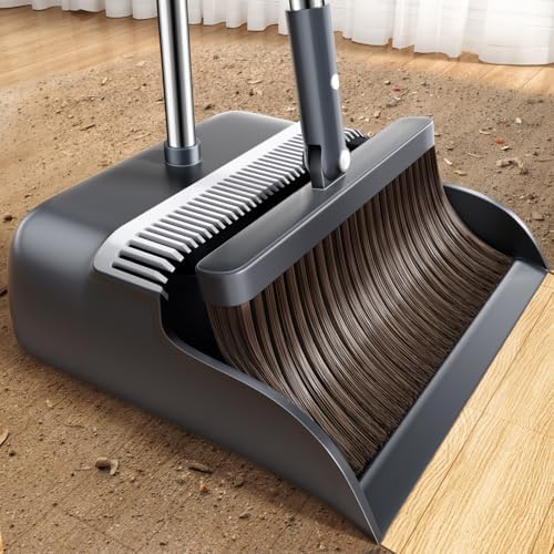 Broom with Dustpan Combo Set, Broom and Dustpan Set with 51.6" Long Handle & by Gleynest
