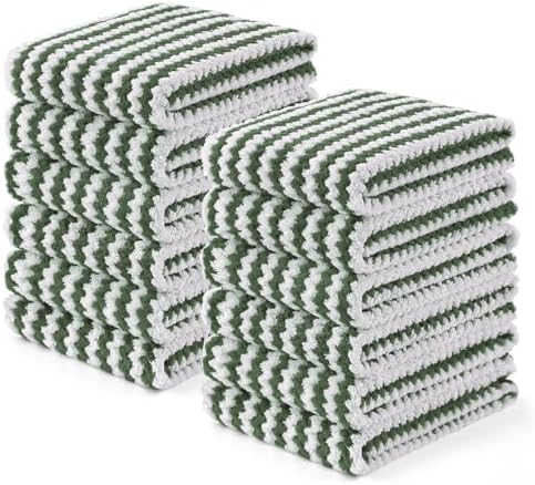 Homaxy 12 Pack Coral Velvet Kitchen Towels, 10 x 20inches, Grass Green by Homaxy