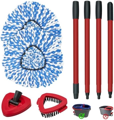 Spin Mop Handle, Mop Heads Replacements, Scrubber Brush and Mop Base Compatible by EngineeredforEffortlessClean