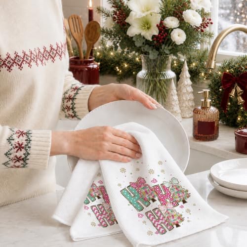 Preppy Pink Christmas Tree Kitchen Hand Towels 16"x24" - Image 4