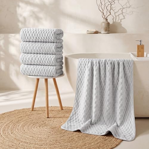 REDKISS 4 Pack Gray Microfiber Bath Towels - Image 4