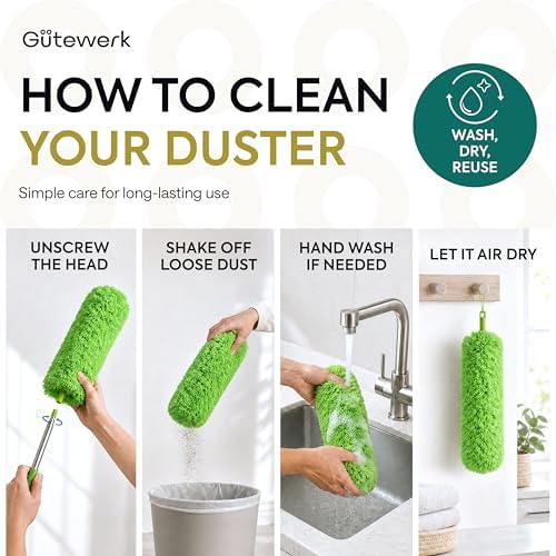 Gütewerk Extendable Microfiber Duster, 360° Bendable Head, 55 Inch Green - Image 6