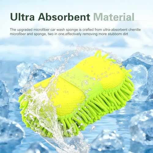 2PCS Microfiber Car Wash Sponge, Soft Absorbent Chenille Car Wash Sponge - Image 5