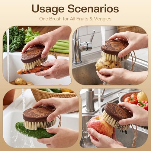 Vegetable and Fruit Cleaning Brush Scrubber Beechwood Handle Fruits Veggie Wash - Image 6