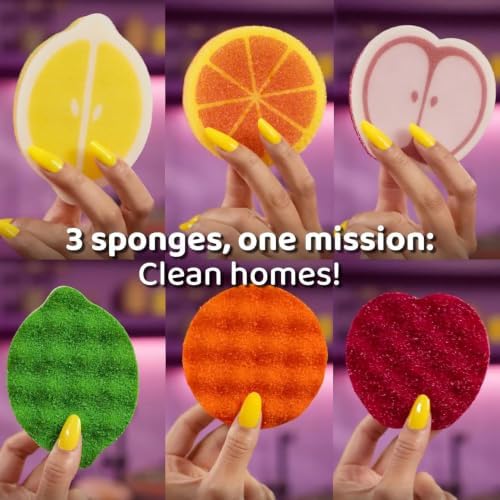 O-Cedar Punch Fruit-Shaped Scrub Sponge Variety Pack, adapts & Powers Through - Image 2