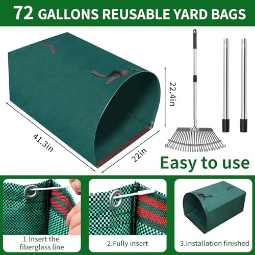 72 Gallon Leaf Rake Set with Dustpan-Type Bag - Image 6
