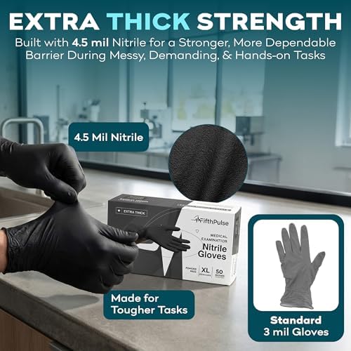 Disposable Black Nitrile Gloves Large 100 Count - Image 2